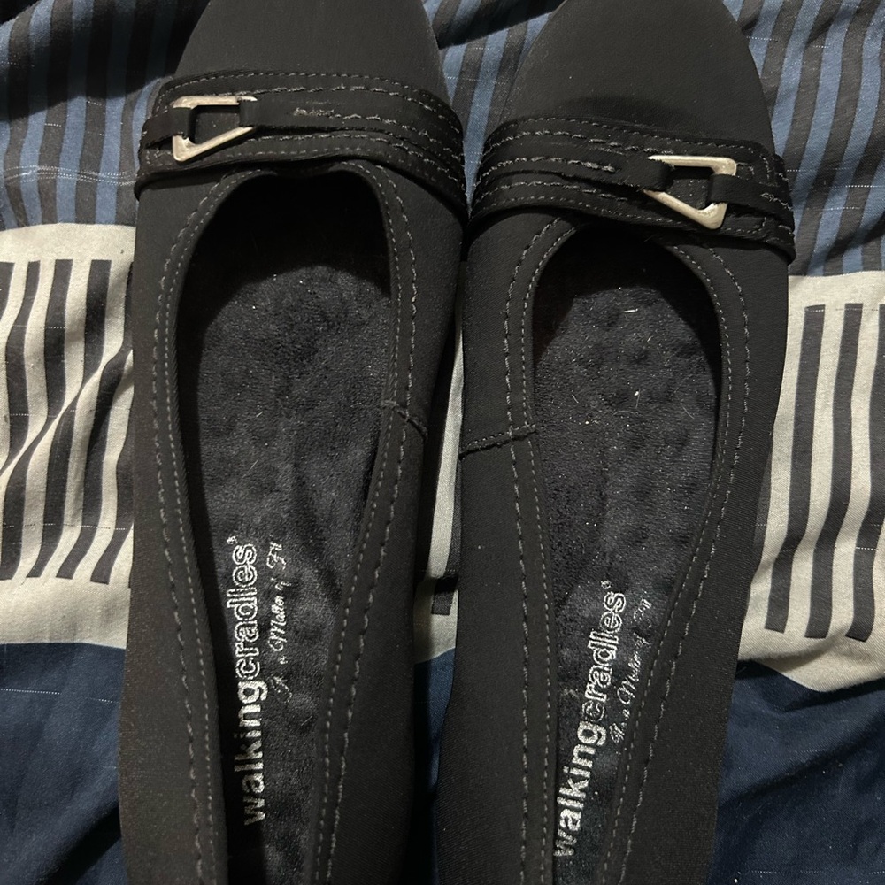Walking Cradles Black Women’s Slip-On Ballerina Flats with Buckle